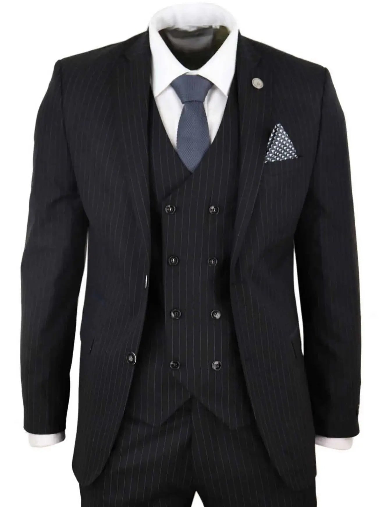 Men's 3 Piece Black Pinstripe Retro Suit