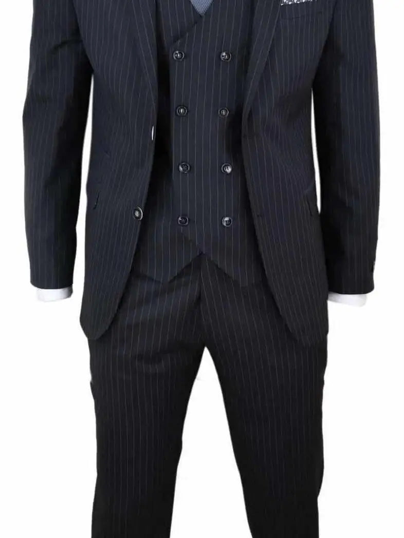 Men's 3 Piece Black Pinstripe Retro Suit