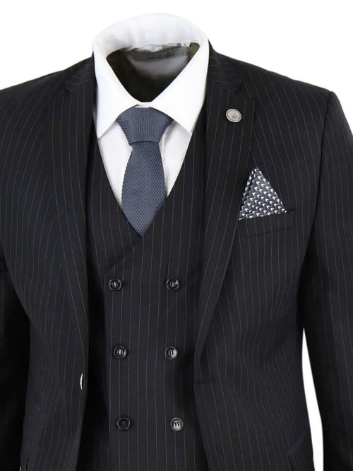 Men's 3 Piece Black Pinstripe Retro Suit